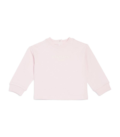 Shop Balmain Cotton Embroidered Logo Sweatshirt (6-36 Months) In Pink