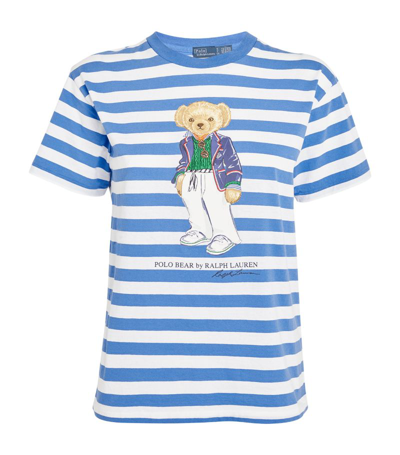 Shop Polo Ralph Lauren Striped Polo Bear T-shirt In Blue