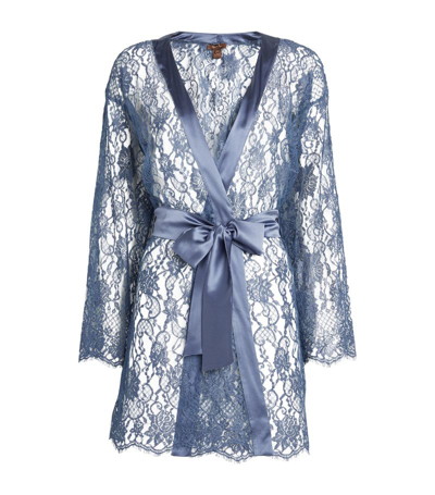 Shop Coco De Mer Lace Hera Short Robe In Blue