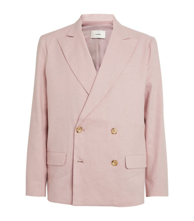 Shop Commas Linen-blend Double-breasted Jacket In Pink