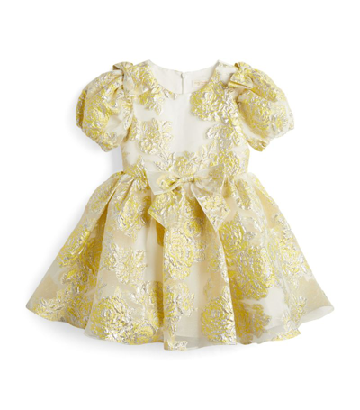 Shop David Charles Bow-detail Jacquard Dress (2-10 Years) In Yellow