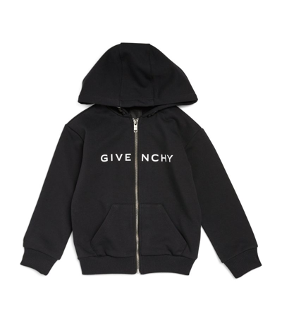 Shop Givenchy Cotton-blend Zip-up Logo Hoodie (4-12+ Years) In Black