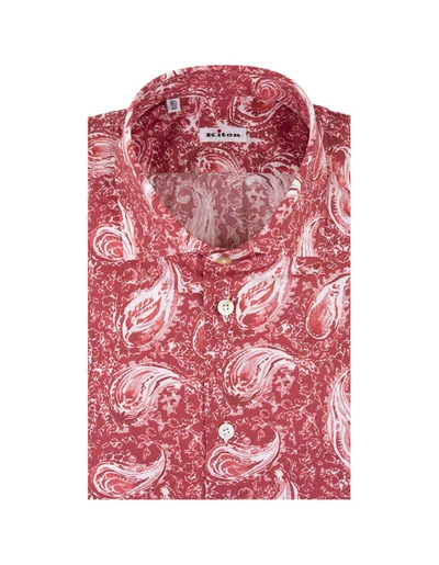 Shop Kiton Classic Shirt With Cashmere Print In Red