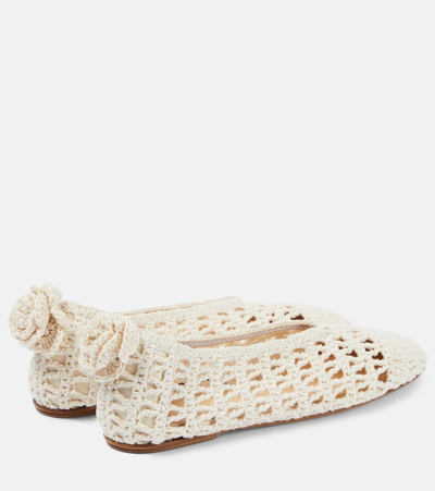 Shop Magda Butrym Floral-appliqué Crochet Ballet Flats In Weiss