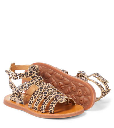 Shop Pom D'api Plagette Gladiator Leopard-print Sandals In Braun