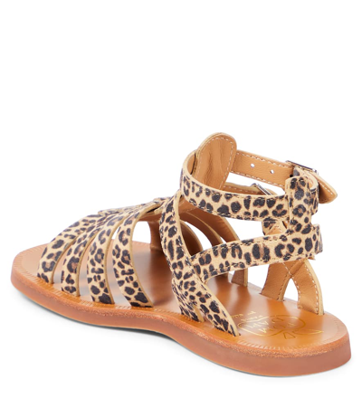 Shop Pom D'api Plagette Gladiator Leopard-print Sandals In Braun