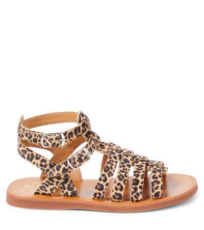 Shop Pom D'api Plagette Gladiator Leopard-print Sandals In Braun