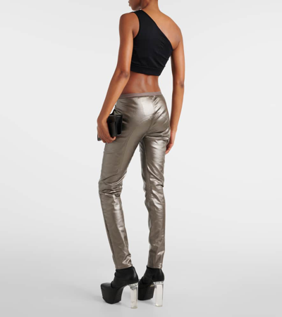 Shop Rick Owens Metallic Denim Leggings In Silber