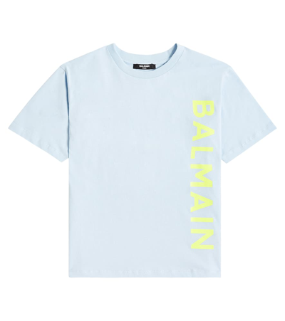 Shop Balmain Logo Cotton Jersey T-shirt In Blau