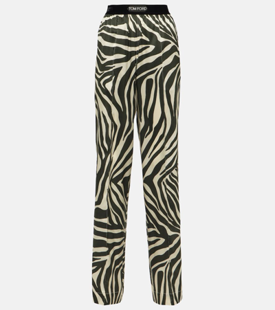 Shop Tom Ford Printed Silk-blend Wide-leg Pants In Multicolor