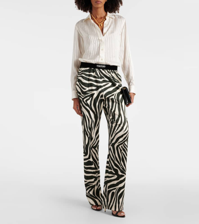 Tom Ford Zebra-print Silk-blend Satin Straight-leg Pants In Multicolor
