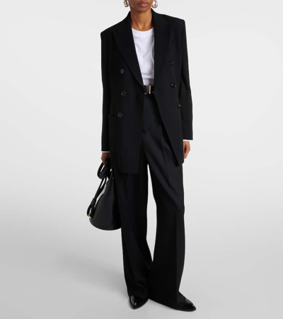 Shop Ami Alexandre Mattiussi High-rise Wool Wide-leg Pants In Schwarz