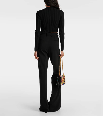 Dolce & Gabbana Ribbed Crop Button-front Cardigan In Schwarz