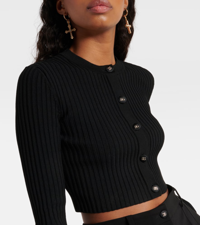 Dolce & Gabbana Ribbed Crop Button-front Cardigan In Schwarz