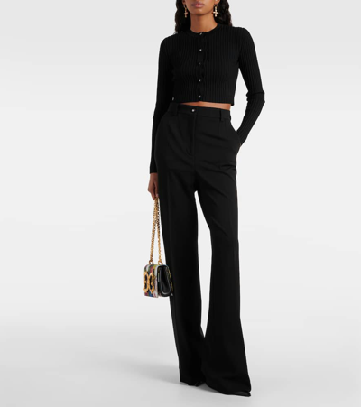 Dolce & Gabbana Ribbed Crop Button-front Cardigan In Schwarz