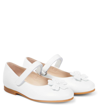 Shop Il Gufo Floral-appliqué Leather Mary Jane Flats In White