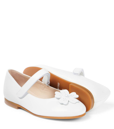 Shop Il Gufo Floral-appliqué Leather Mary Jane Flats In White