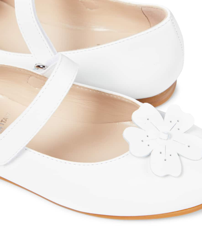 Shop Il Gufo Floral-appliqué Leather Mary Jane Flats In White