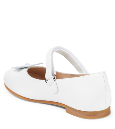 Shop Il Gufo Floral-appliqué Leather Mary Jane Flats In White