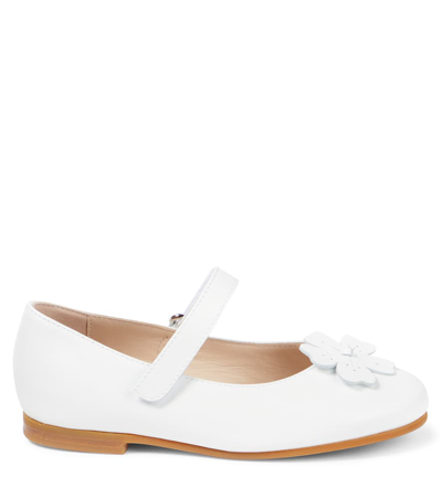 Shop Il Gufo Floral-appliqué Leather Mary Jane Flats In White