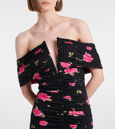 Magda Butrym Off-shoulder Floral Ruched Minidress In Black