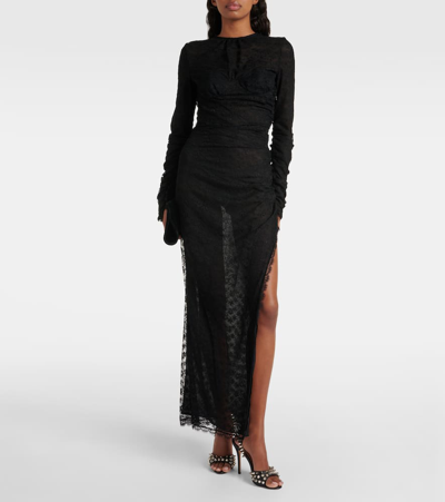Alessandra Rich Open-back Silk Lace Dress In Black