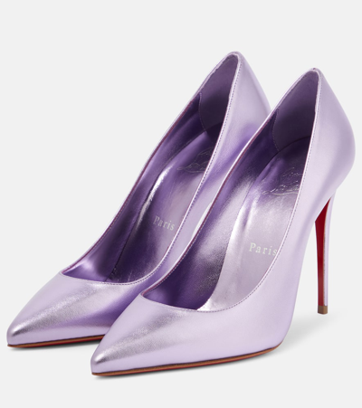 Shop Christian Louboutin Kate 100 Metallic Leather Pumps In Purple