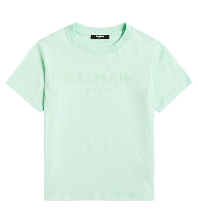Shop Balmain Logo Cotton Jersey T-shirt In Green