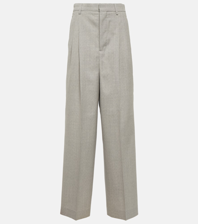 Shop Ami Alexandre Mattiussi High-rise Wool Wide-leg Pants In Grey