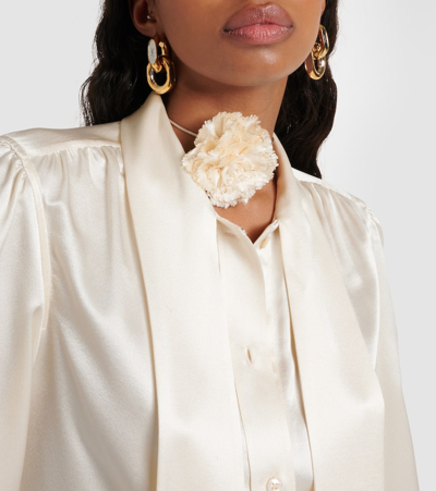 Shop Saint Laurent Floral-appliqué Satin Choker In White