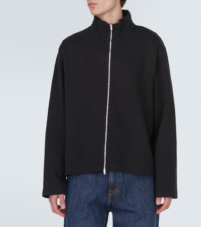 Shop Our Legacy Shrunken Cotton Zip-up Sweater In Black