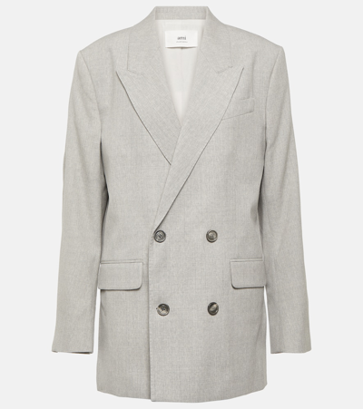 Shop Ami Alexandre Mattiussi Double-breasted Wool Blazer In Grey