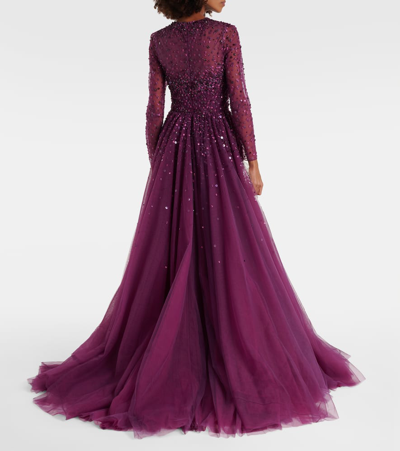 Jenny Packham Constantine Embellished Tulle Gown In Red