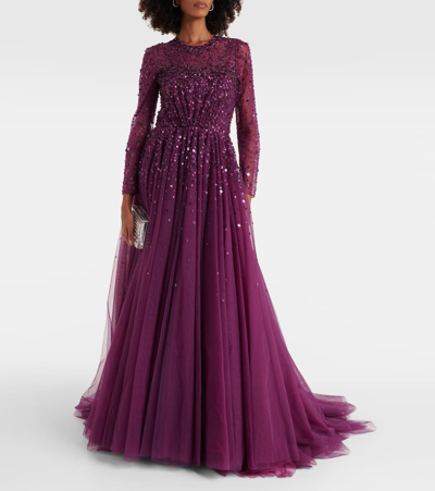 Jenny Packham Constantine Embellished Tulle Gown In Red