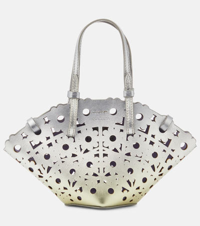 Shop Aquazzura Daisy Mini Metallic Leather Basket Bag In Silver