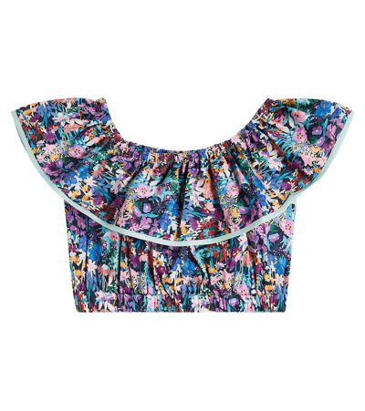 Paade Mode Ruffled Floral Cotton Crop Top In Multicoloured