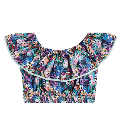 Shop Paade Mode Ruffled Floral Cotton Crop Top In Multicoloured