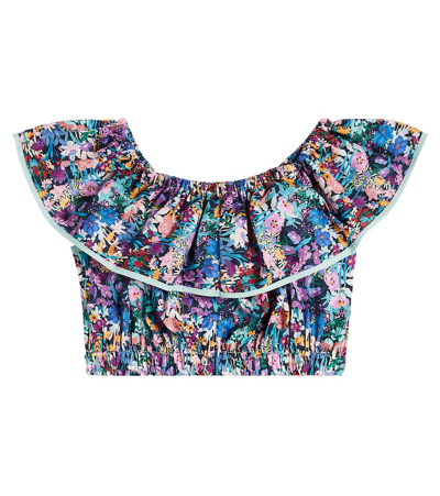 Paade Mode Ruffled Floral Cotton Crop Top In Multicoloured
