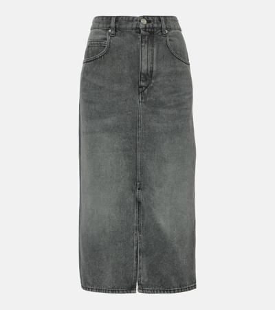 Shop Isabel Marant Tilauria Denim Midi Skirt In Grey