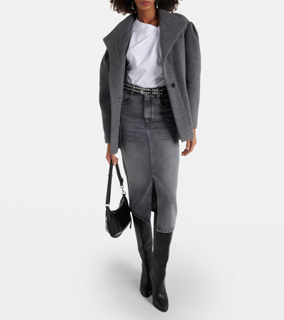Shop Isabel Marant Tilauria Denim Midi Skirt In Grey