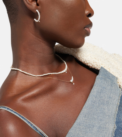 Persée 18kt Gold Hoop Earrings With Pearls And Diamonds In Gold