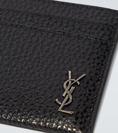 Saint Laurent Tiny Cassandre Leather Card Holder In Black