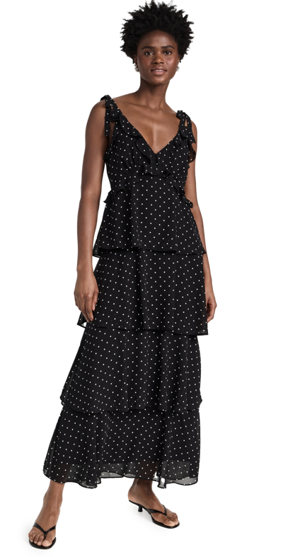 Shop Wayf Tiered Maxi Dress Black Polka-dot