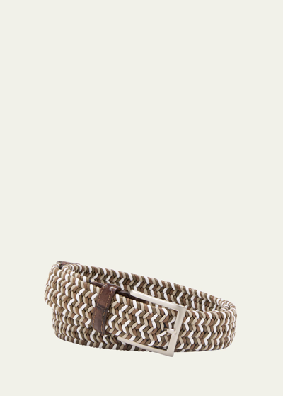 Shop W. Kleinberg Men's Stretch Woven Belt With Alligator Trim In Tiramisu