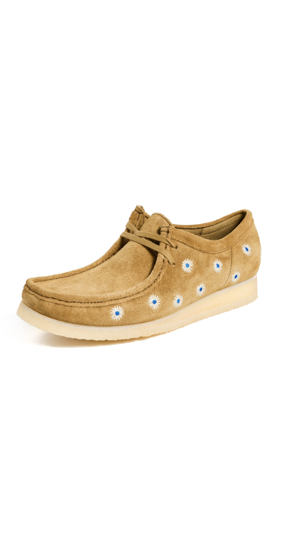 Shop Clarks Wallabee Shoes Dark Olive Embroidery