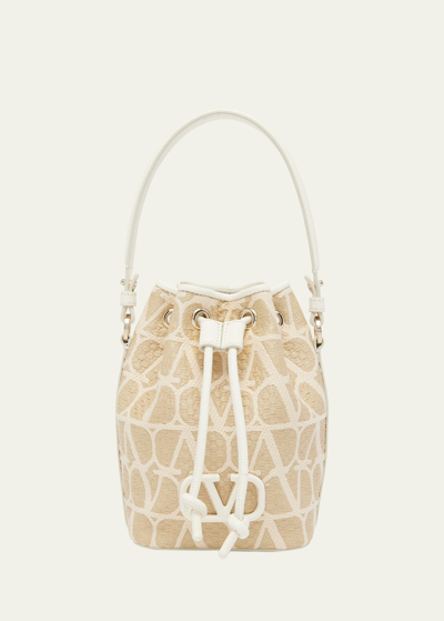 Shop Valentino Mini Vlogo Signature Iconographe Bucket Bag In Yt3 Naturale Ivor