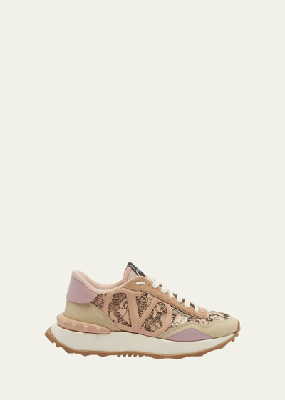 Shop Valentino Lace Vlogo Runner Sneakers In Y3k Nude Couture