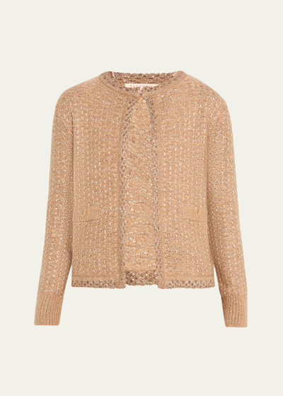 Shop Valentino Sequined Knit Cardigan In Poudre