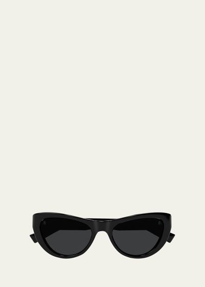 Saint Laurent Sleek Logo Plastic Cat-eye Sunglasses In Shiny Black