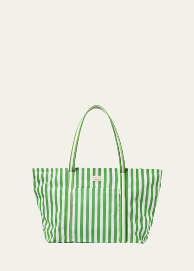 Shop Loeffler Randall Dina Striped Nylon Tote Bag In Greencream Stripe